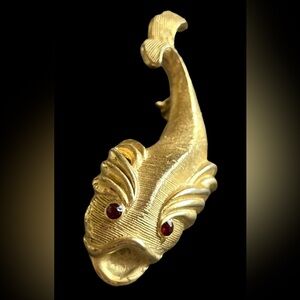 CATHE Signed Vintage Gold Colored Whale Brooch
